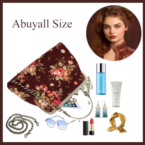 Floral Top-Handle Handbag, Kiss Lock Evening Bag D373