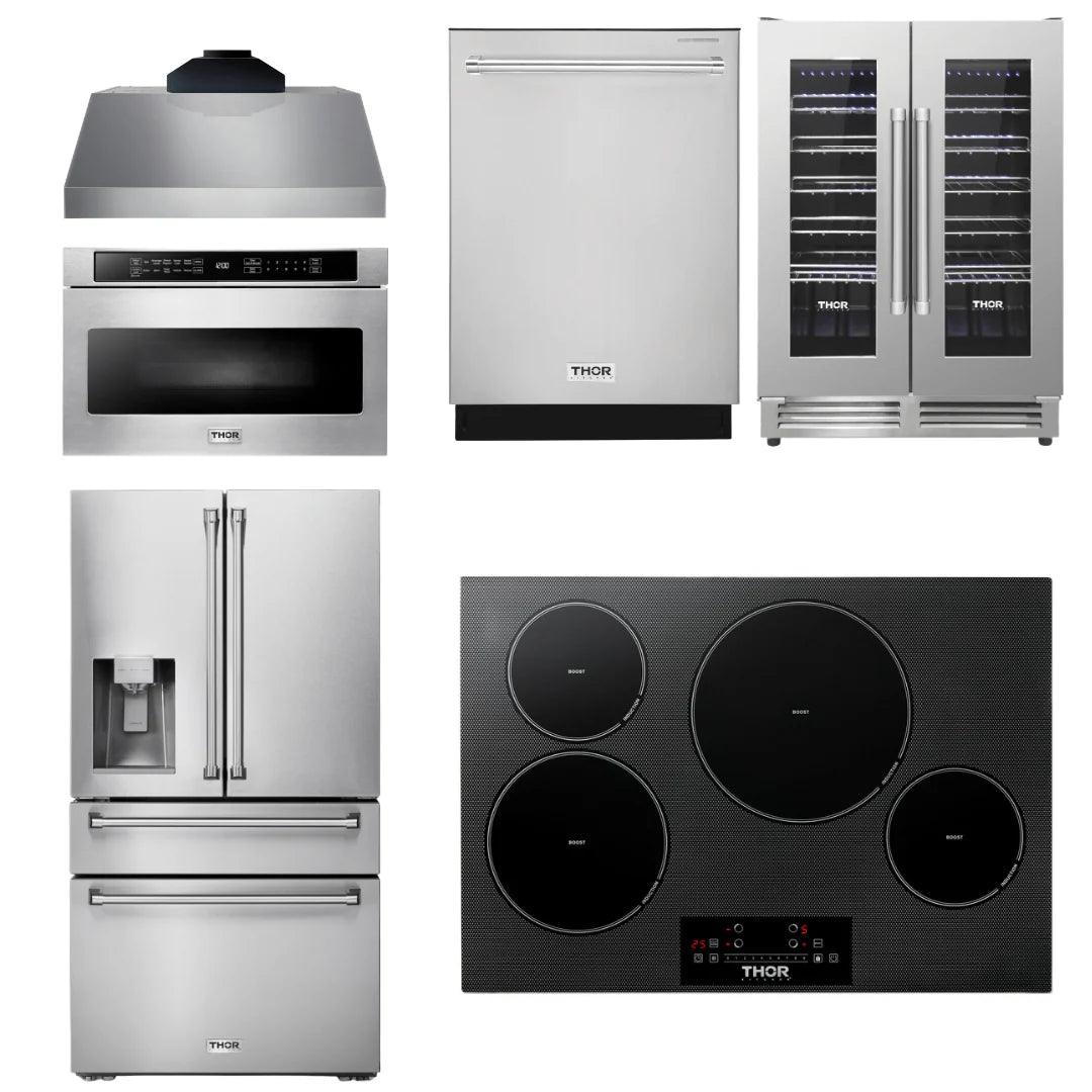 30 Induction Cooktop, Range Hood, Microwave, Refrigerator, Dishwasher, Wine Cooler J207