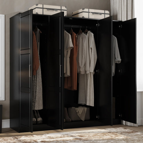 100% Solid Wood 4-Door Wardrobe Black K512