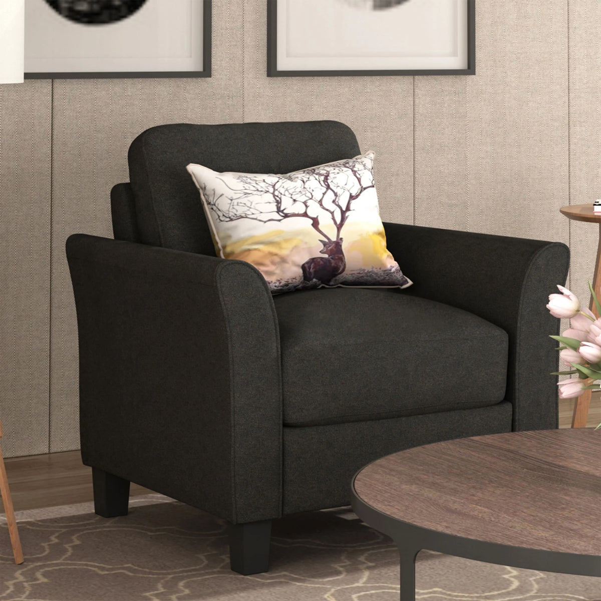 Grey Tight Back Armrest Chair and Loveseat Sofa A1690