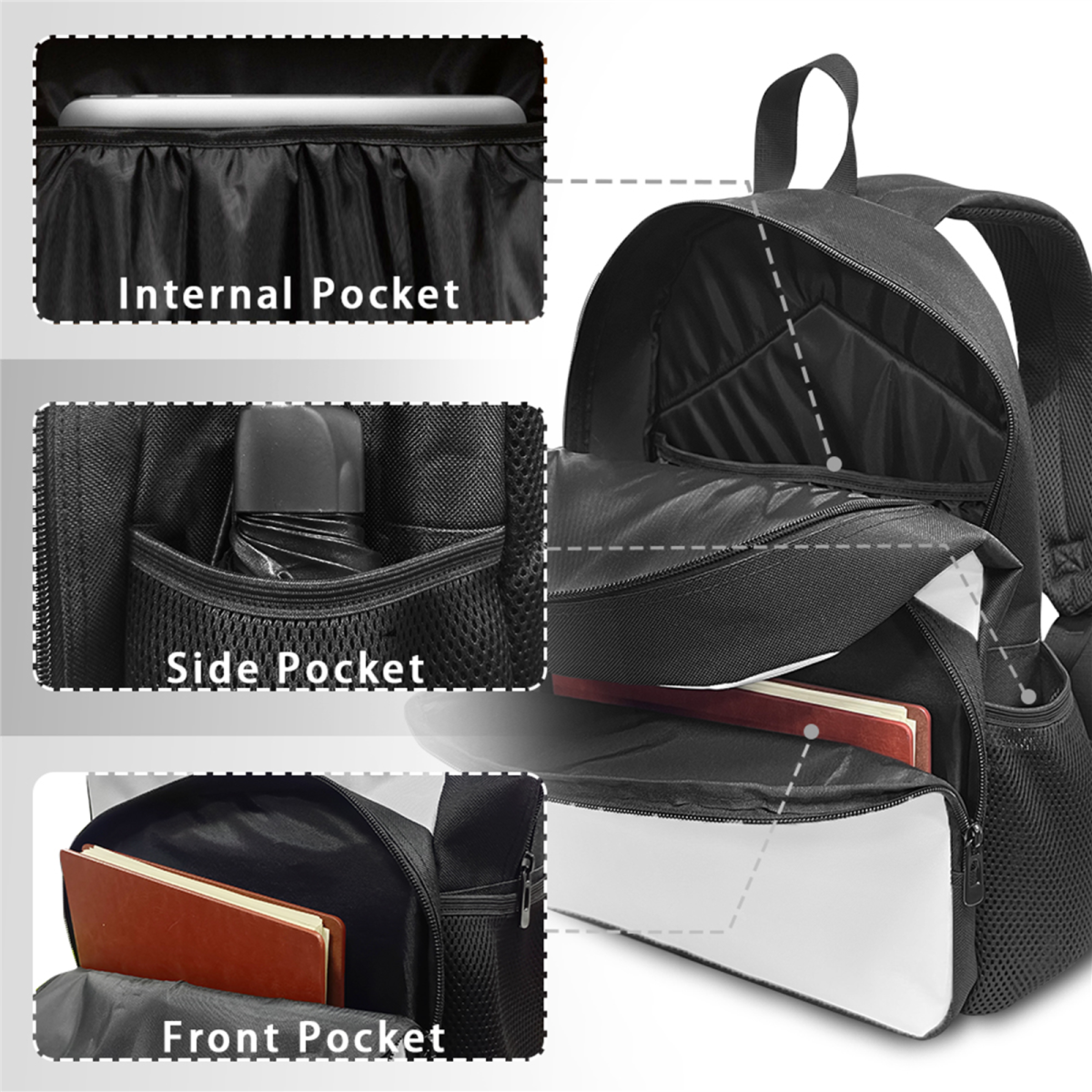 Cock Print Backpack 3-Piece Schoolbags Set with Front Zipper Pocket M108