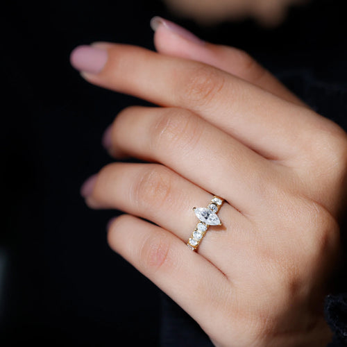 14K Yellow Gold Moissanite Solitaire Engagement Ring with Side Stones K837