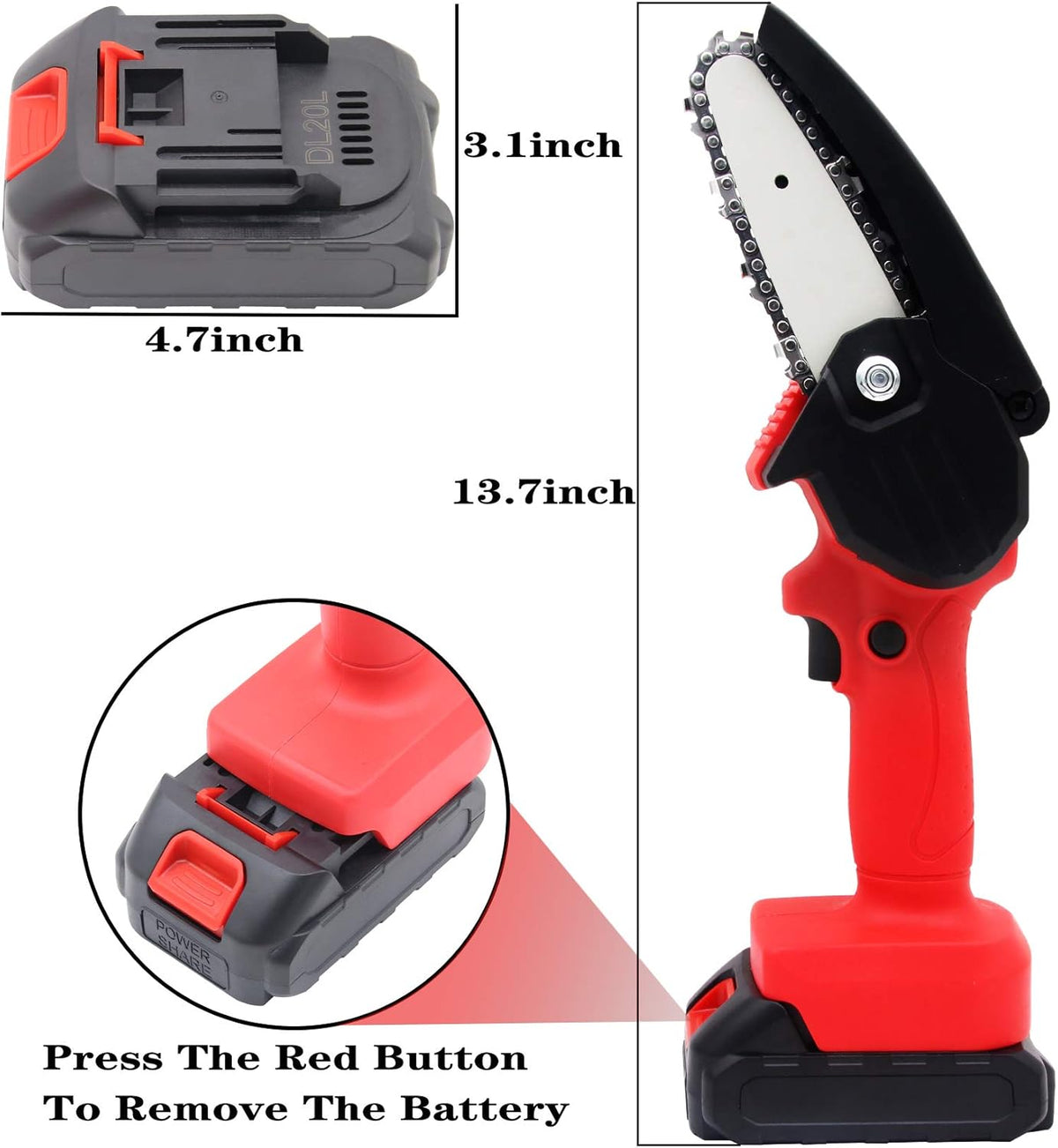 4 Inch Cordless Electric Chainsaw with 3 Lithium Batteries E404