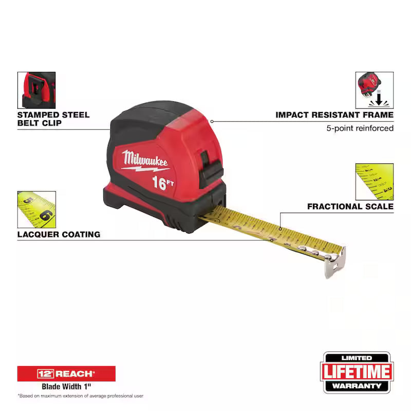 16 ft. SAE Tape Measure with Fractional Scale B1002
