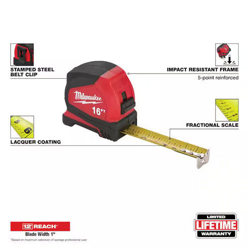 16 ft. SAE Tape Measure with Fractional Scale B1002