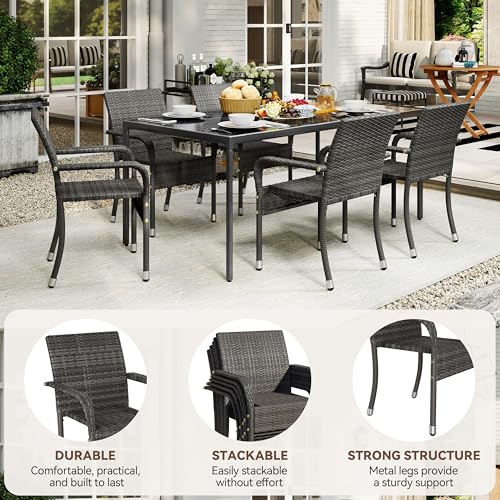 Set of 2 Stackable Outdoor Rattan Dining Chairs with Armrests D819046
