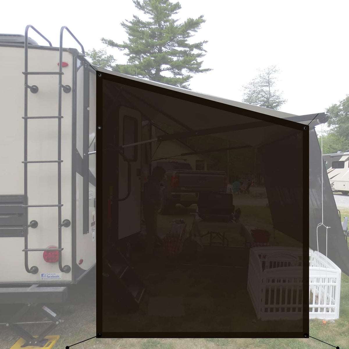 Navy Blue Mesh RV Sun Shade Screen for Awning S18142