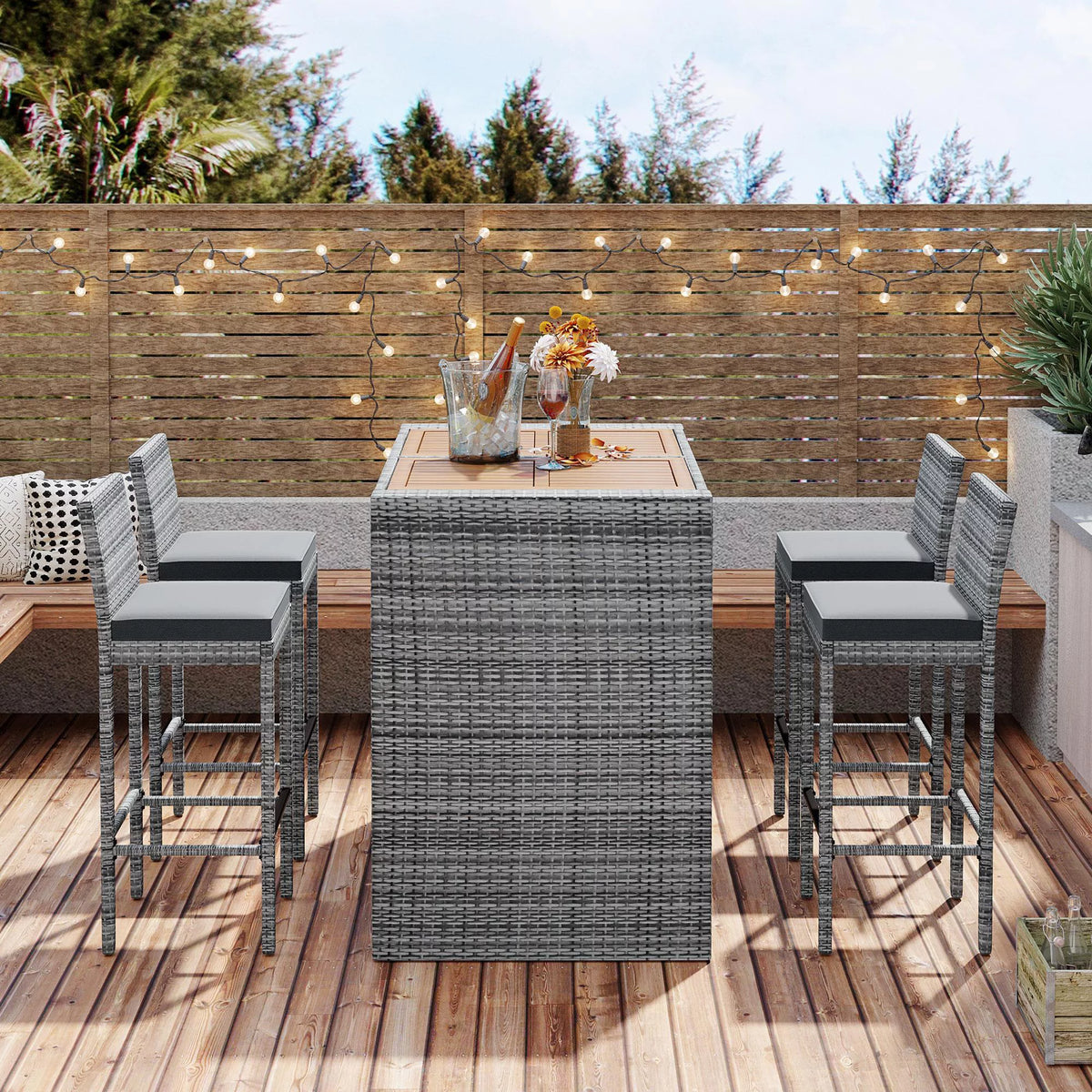 5-pieces Outdoor Patio Wicker Bar Set Q46588