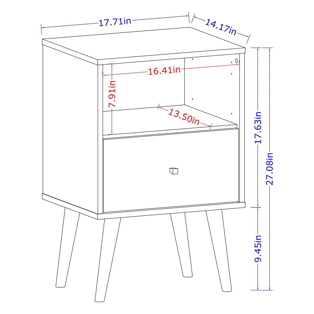 White and Rustic Brown 1 Drawer Nightstand with Solid Wood Legs J8486