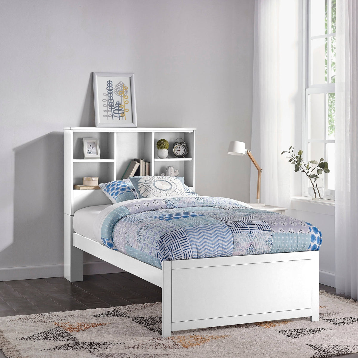 Twin Bookcase Bed with Bookshelves White Q19978