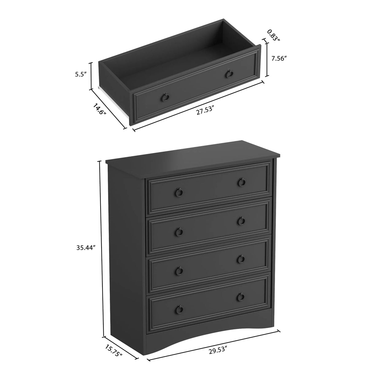 4 Drawer Gray Wood Dresser F288