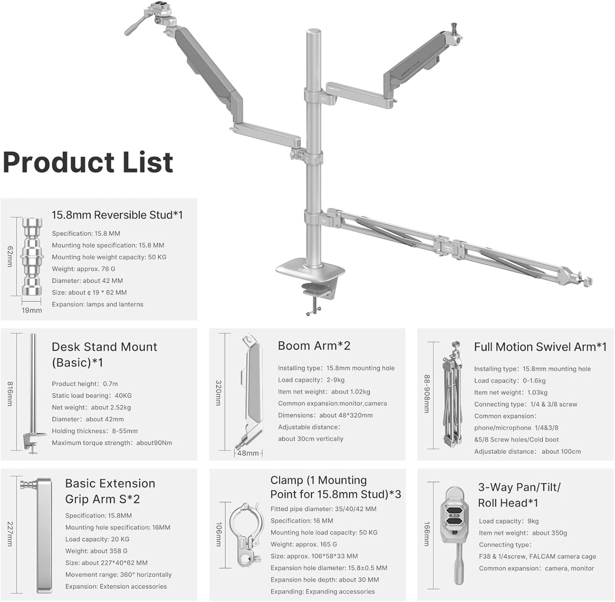 Desktop Live Stand Camera Mount Studio System with Microphone Boom Arm C158