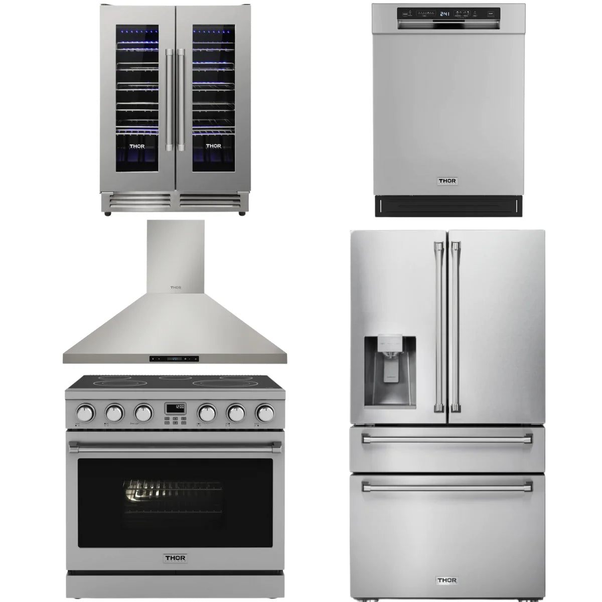 36 Electric Range, Range Hood, Refrigerator, Dishwasher and Wine Cooler F770534