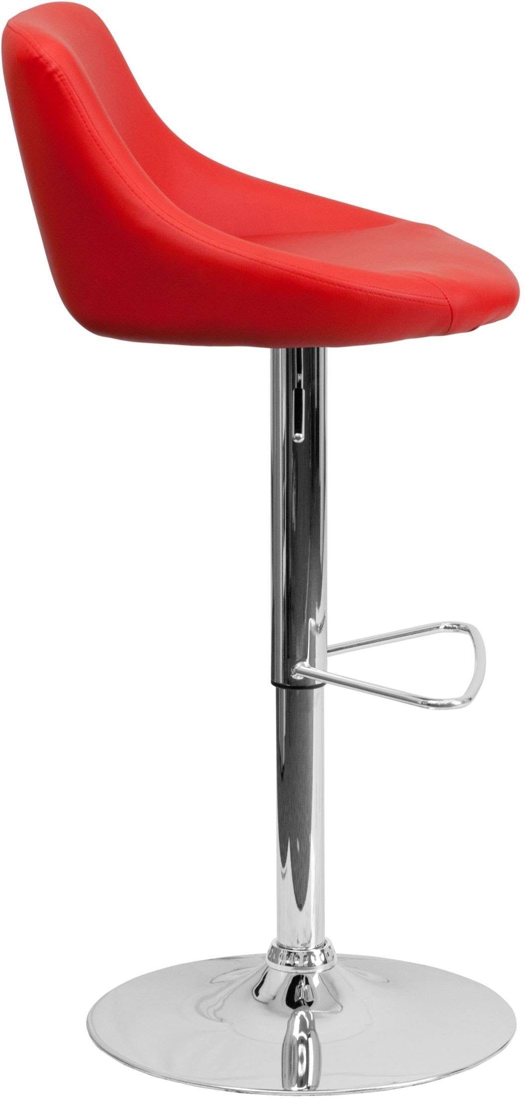 Red Vinyl Bucket Seat Adjustable Height Barstool with Chrome Base G79793
