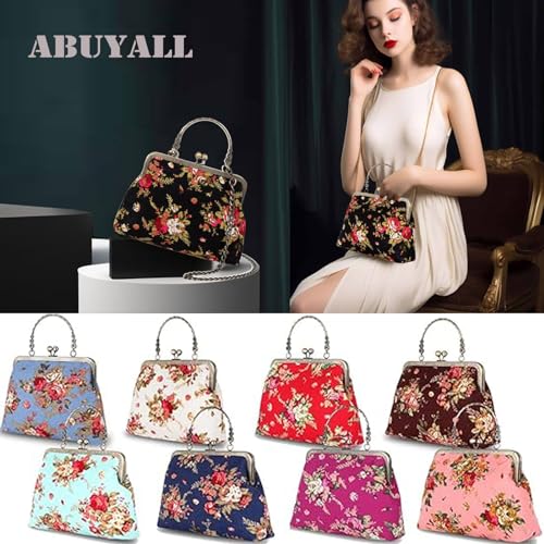Floral Top-Handle Handbag, Kiss Lock Evening Bag D373