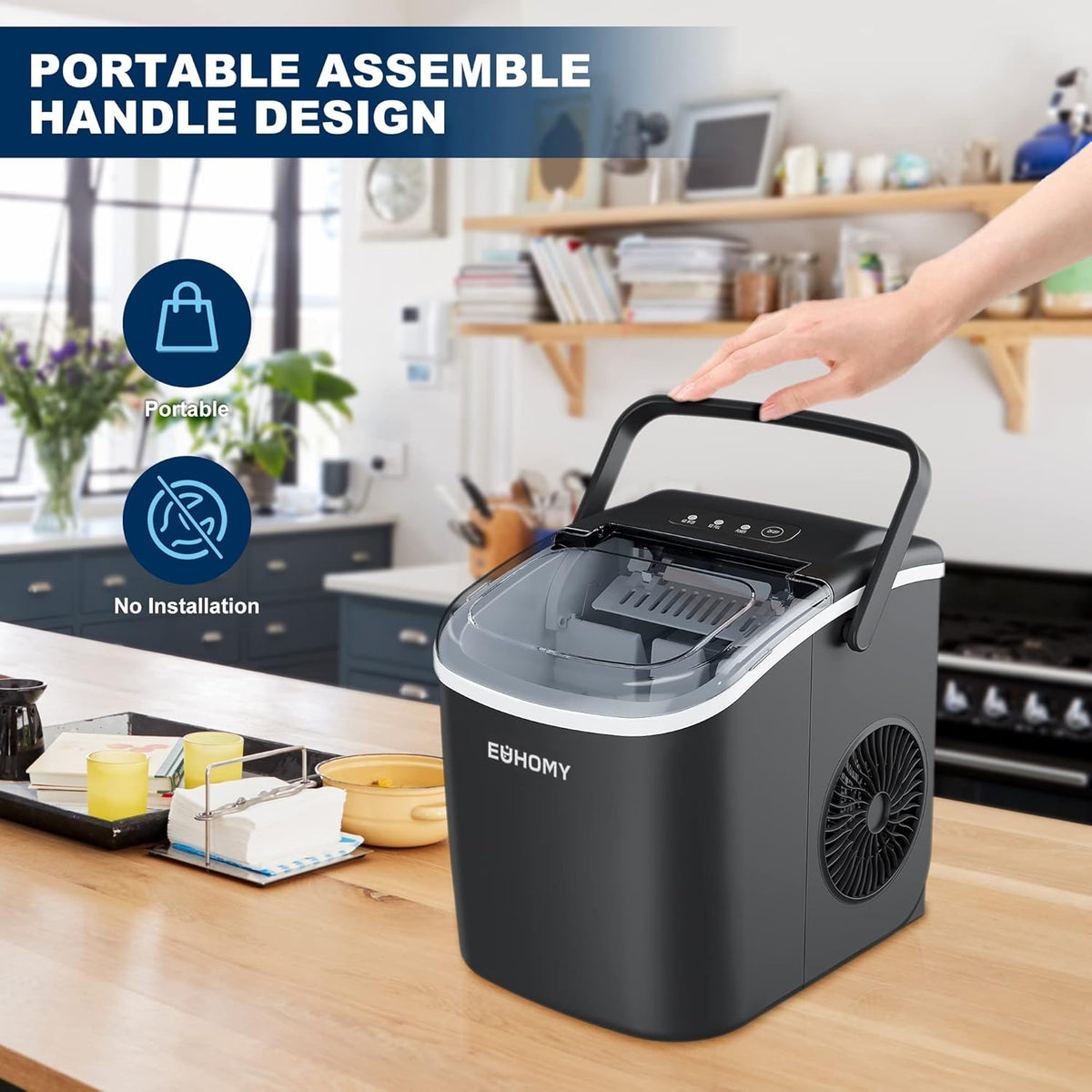 Black Countertop Ice Maker with 1.3lbs Basket and Scoop W793