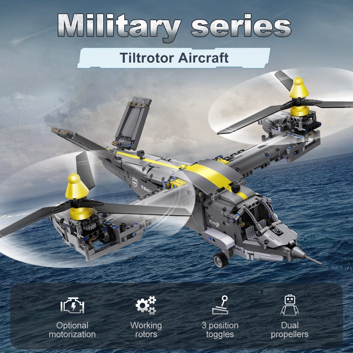 Tiltrotor Aircraft Model Building Block Toy (1424 Pieces) H783