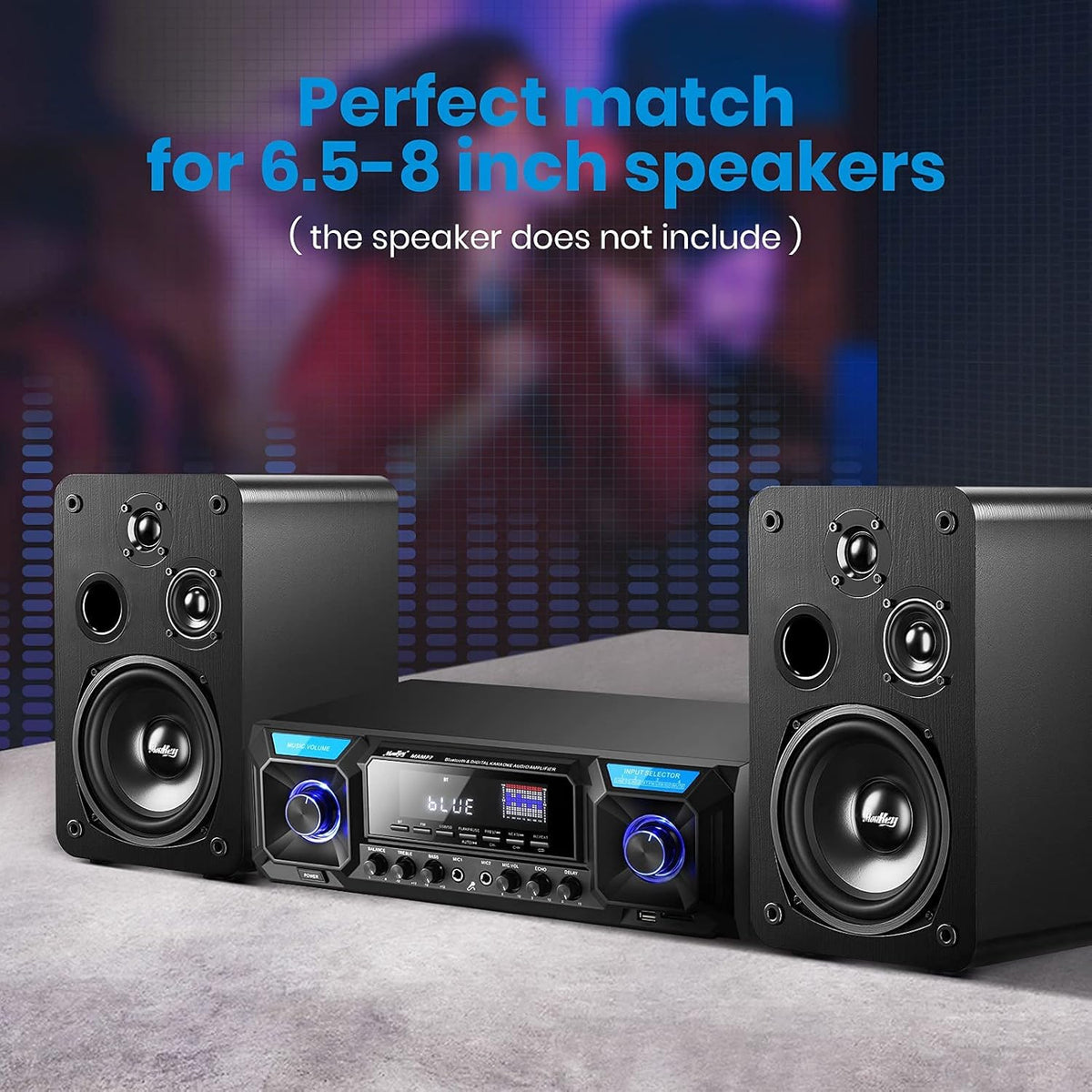 Stereo Receiver Amplifier Bluetooth 5.0 330W 2.0 Channel Home Audio AMP FM with USB SD Mic in Echo RCA AUX LED Remote Y774