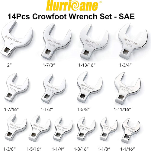 1/2" Drive Jumbo Crowfoot Wrench Set, SAE 1-1/16" to 2", 14 Piece W851959