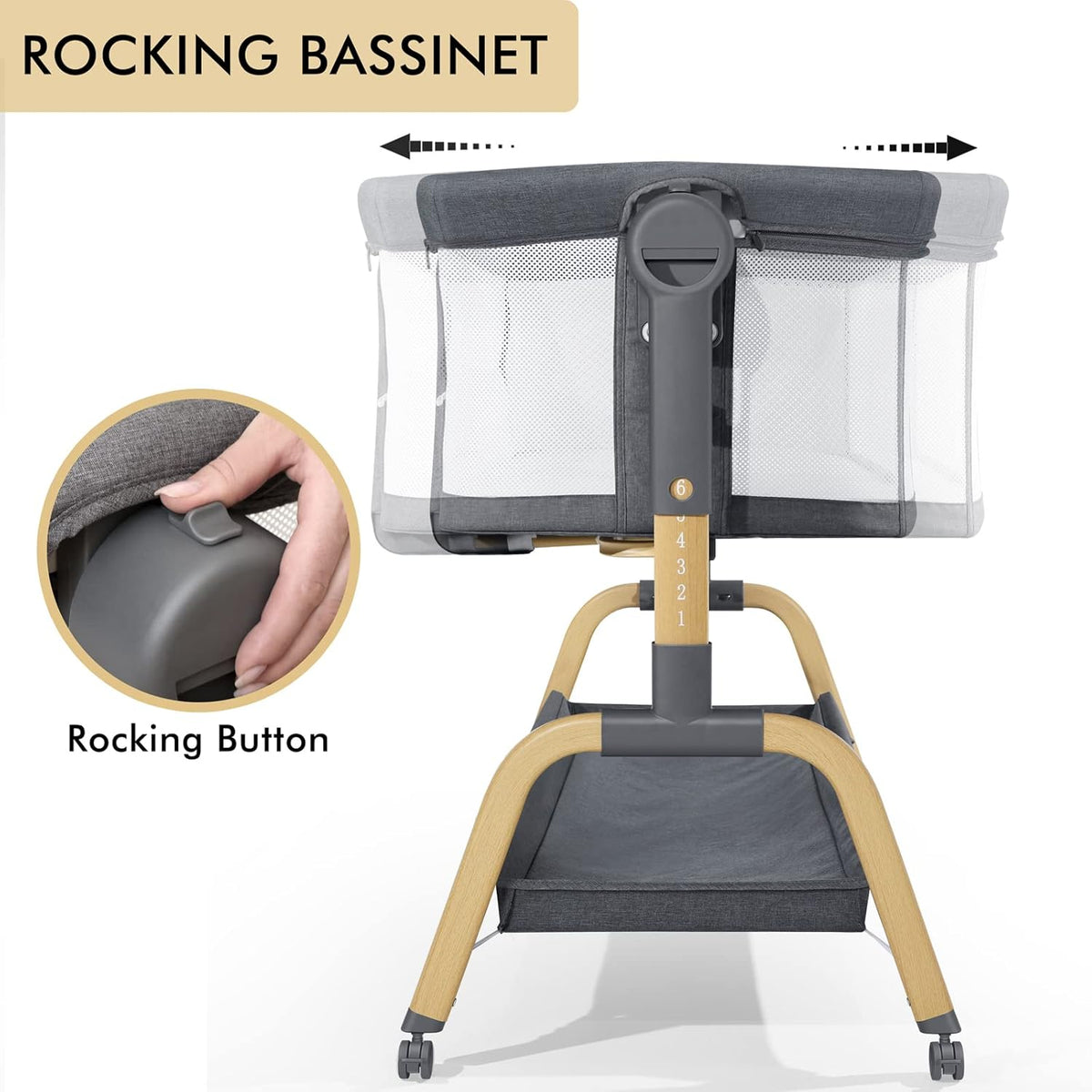 3 in 1 Baby Bassinet with Storage Basket and Wheels X64085