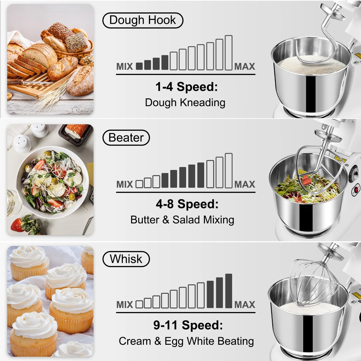 600W 11 Speed Tilt Head Stand Mixer 7.4 Quart Bowl 3 Attachments G14906
