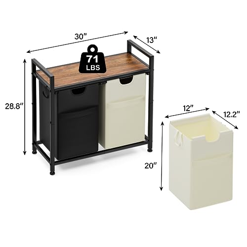112L Large Double Laundry Hamper with 2 Removable Washable Bags Q6877