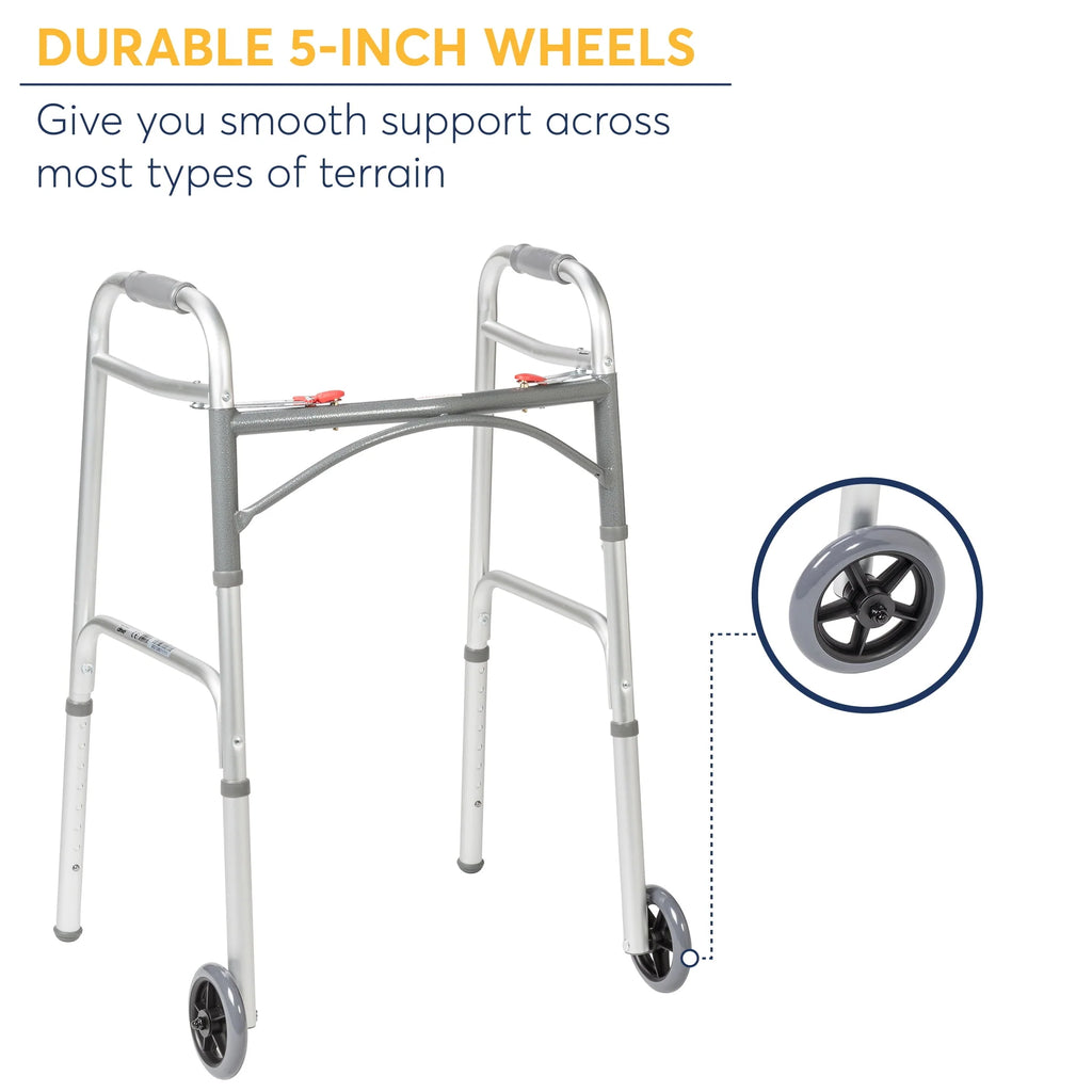 Two Button Folding Walker with 5 Wheels R603