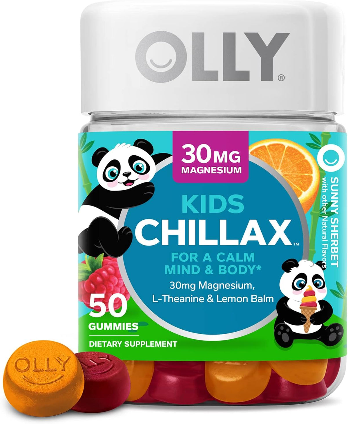 Kids Multivitamin Gummies, Sugar Free: Omega 3 & Magnesium Gummies Plus L-Theanine, Lemon Balm, Calm Chews, Sherbet Flavor - 50 Count C20047