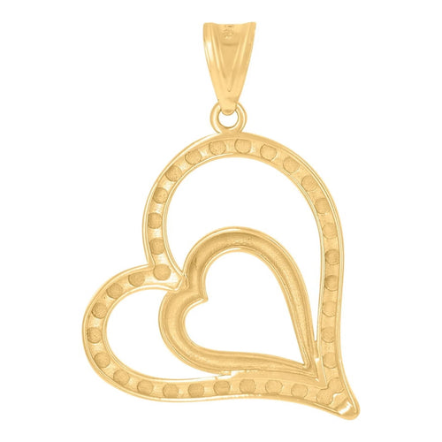 14k Two tone Gold Love Heart Charm Pendant Necklace V124336