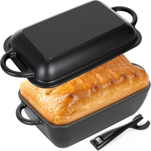 Black Cast Iron Non-stick Bread Loaf Pan with Lid 5.7 QT Dutch Oven G1139