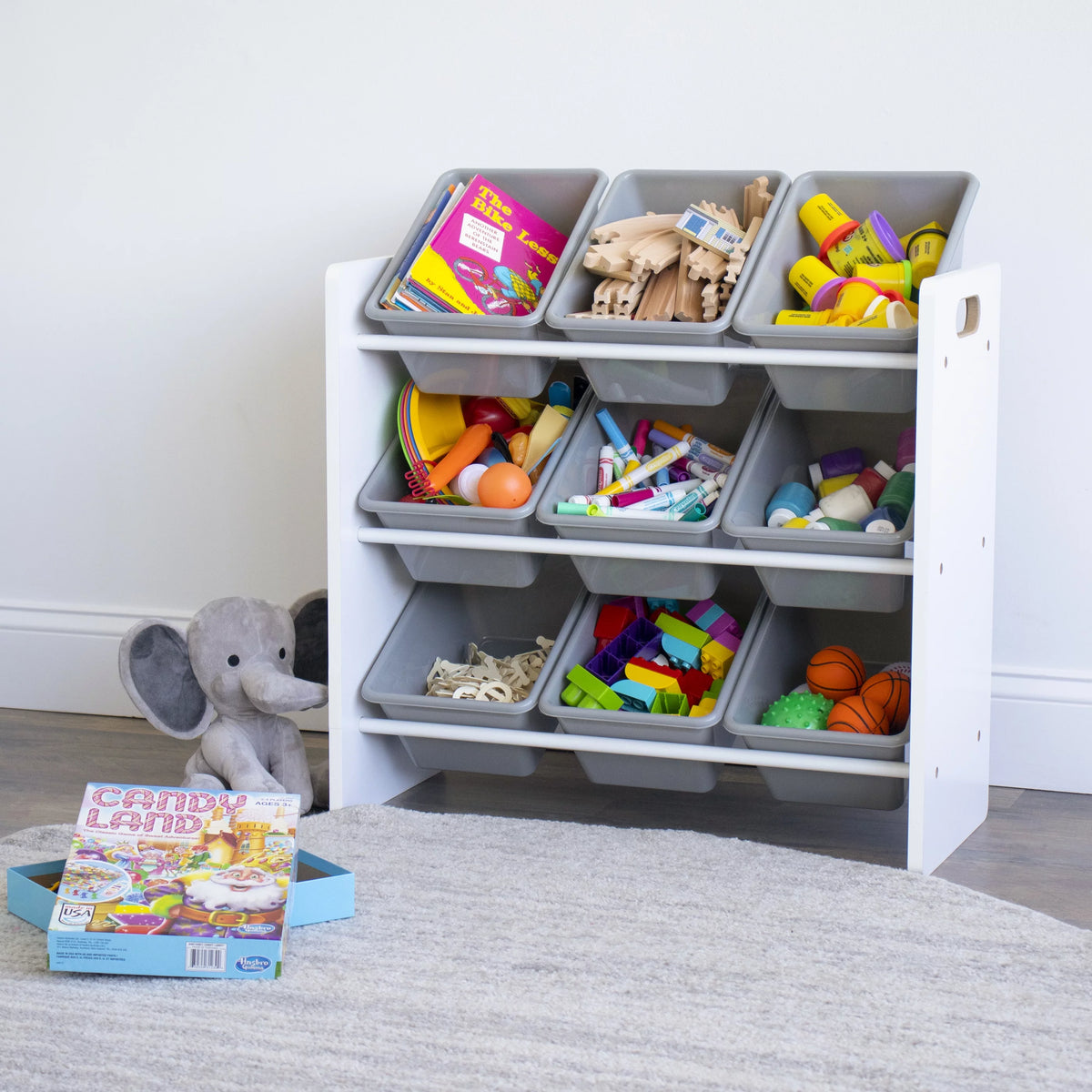 White Grey Toy Storage Organizer with 9 Bins A20389
