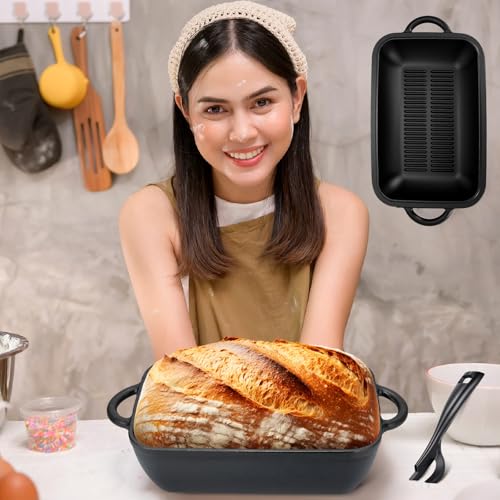 Black Cast Iron Non-stick Bread Loaf Pan with Lid 5.7 QT Dutch Oven G1139