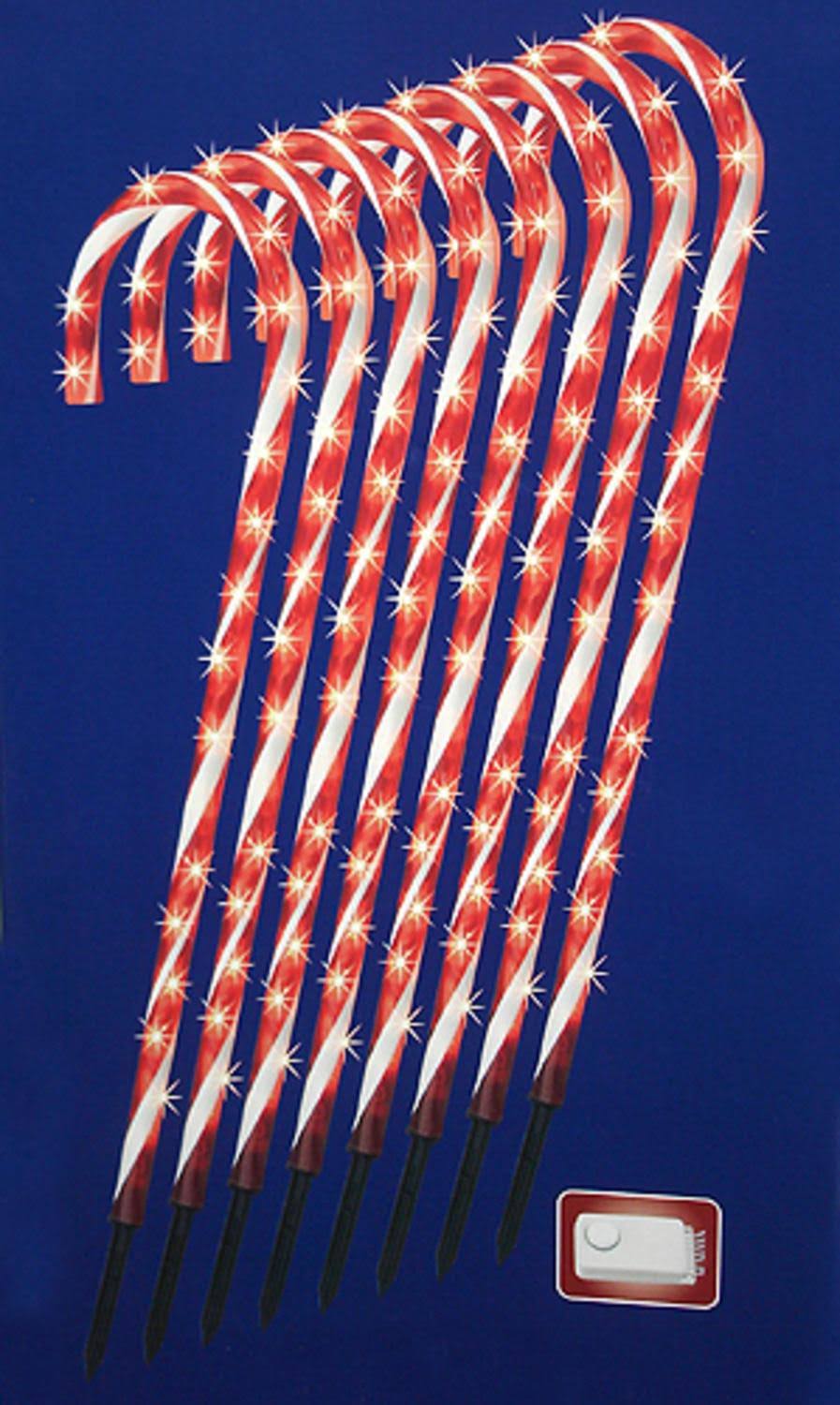 Set of 8 Lighted Candy Cane Christmas Lawn Stakes E2662