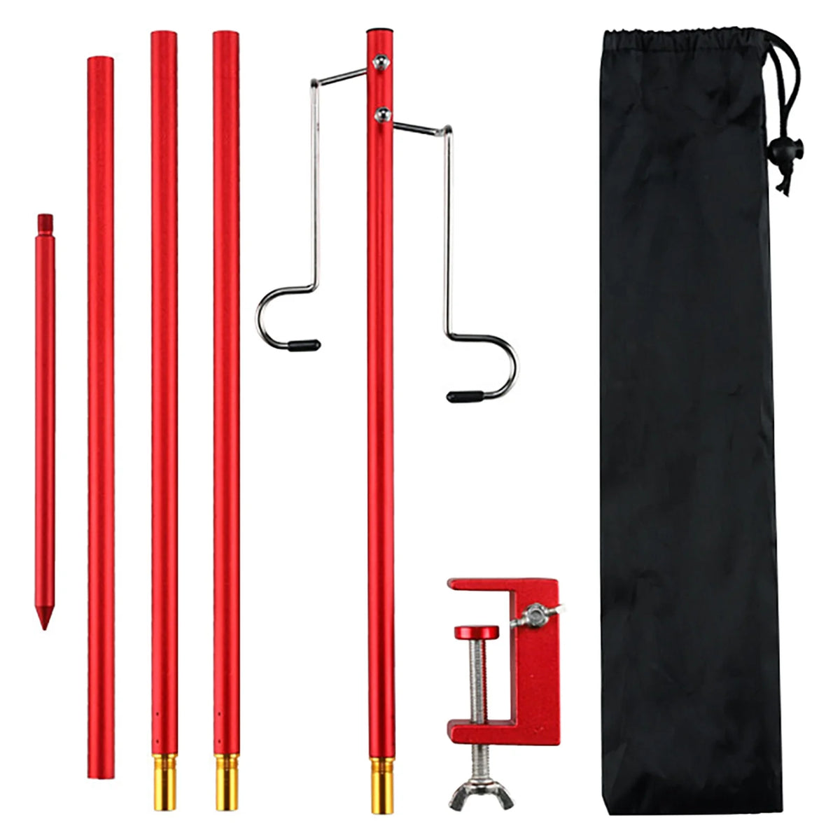 Portable Collapsible Lantern Pole with Stake, Aluminum Foldable Lightweight Stand D815243