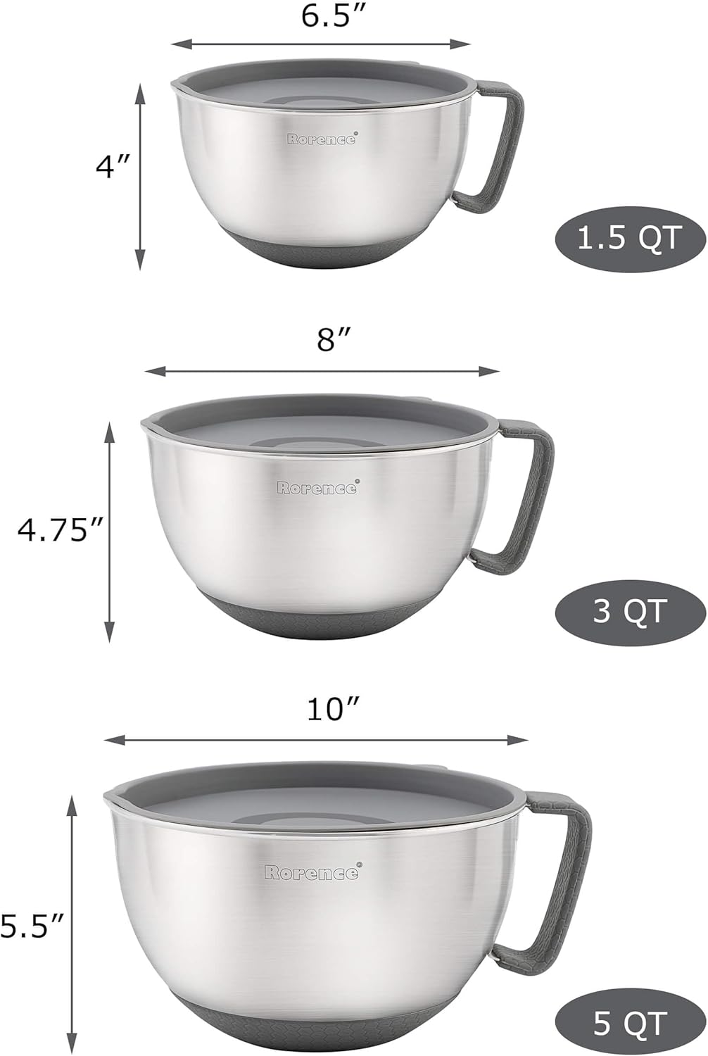 Stainless Steel Non-Slip Mixing Bowls Set of 3 I59454