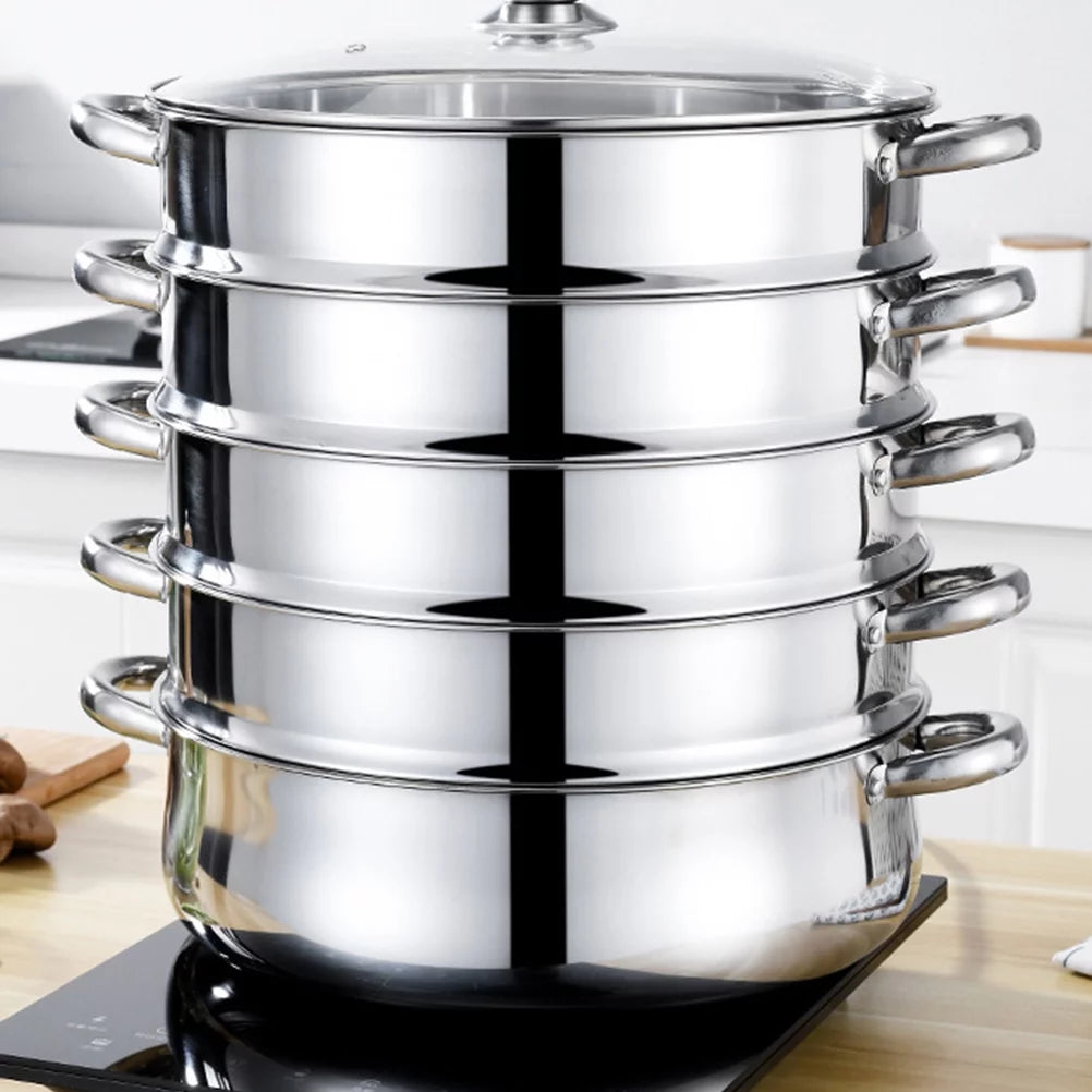 Stainless Steel Steamer Stockpot Soup Pot Silver 28cm I291