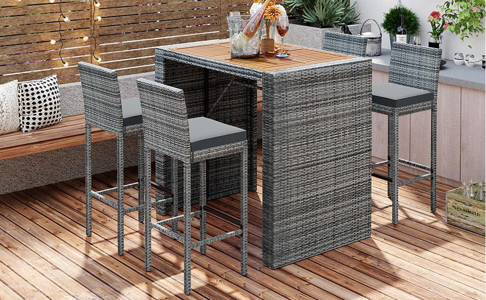5-pieces Outdoor Patio Wicker Bar Set Q46588