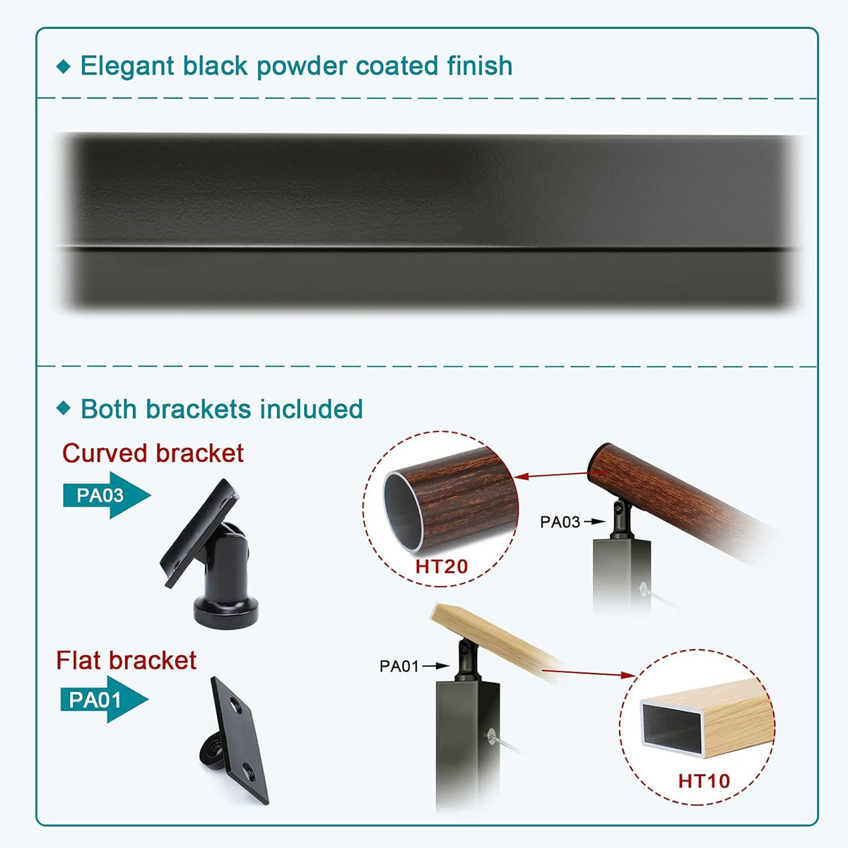 Black 30 Degree Stair Pre-Drilled Angle Holes 36x2x2 Stainless Steel Square Weldless Cable Railing Post V78720