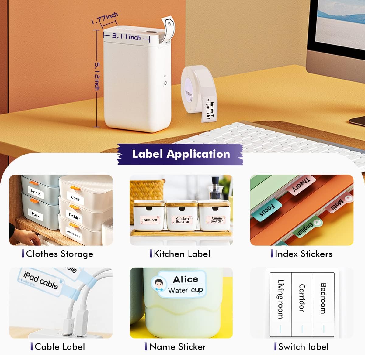 Label Maker with Tape, Wireless Bluetooth Portable Sticker Labels Printer 10-25mm Label Width Pack of 2 P51982