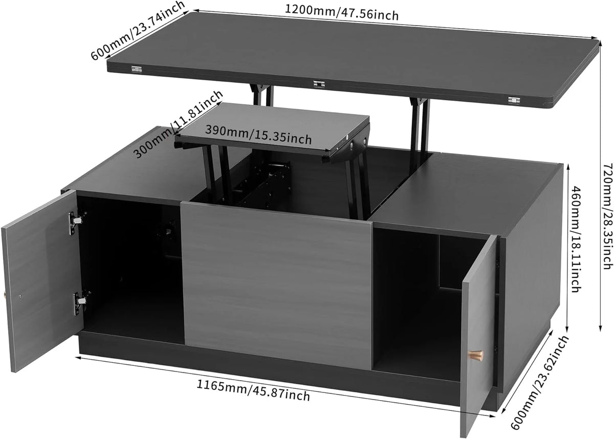 Dark Gray Lift Top Coffee Table with Storage X27575