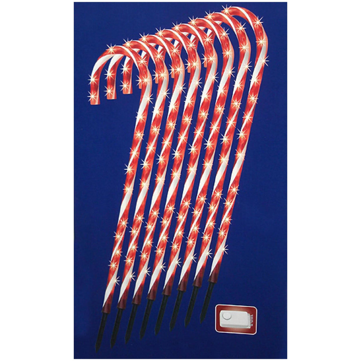 Set of 8 Lighted Candy Cane Christmas Lawn Stakes E2662