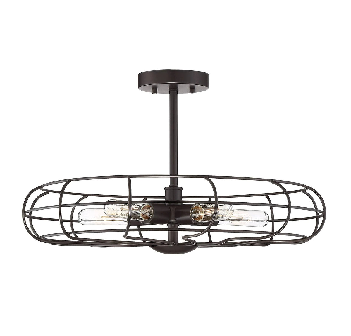 Industrial Vintage Metal Cage Semi-Flush, Bronze F46732