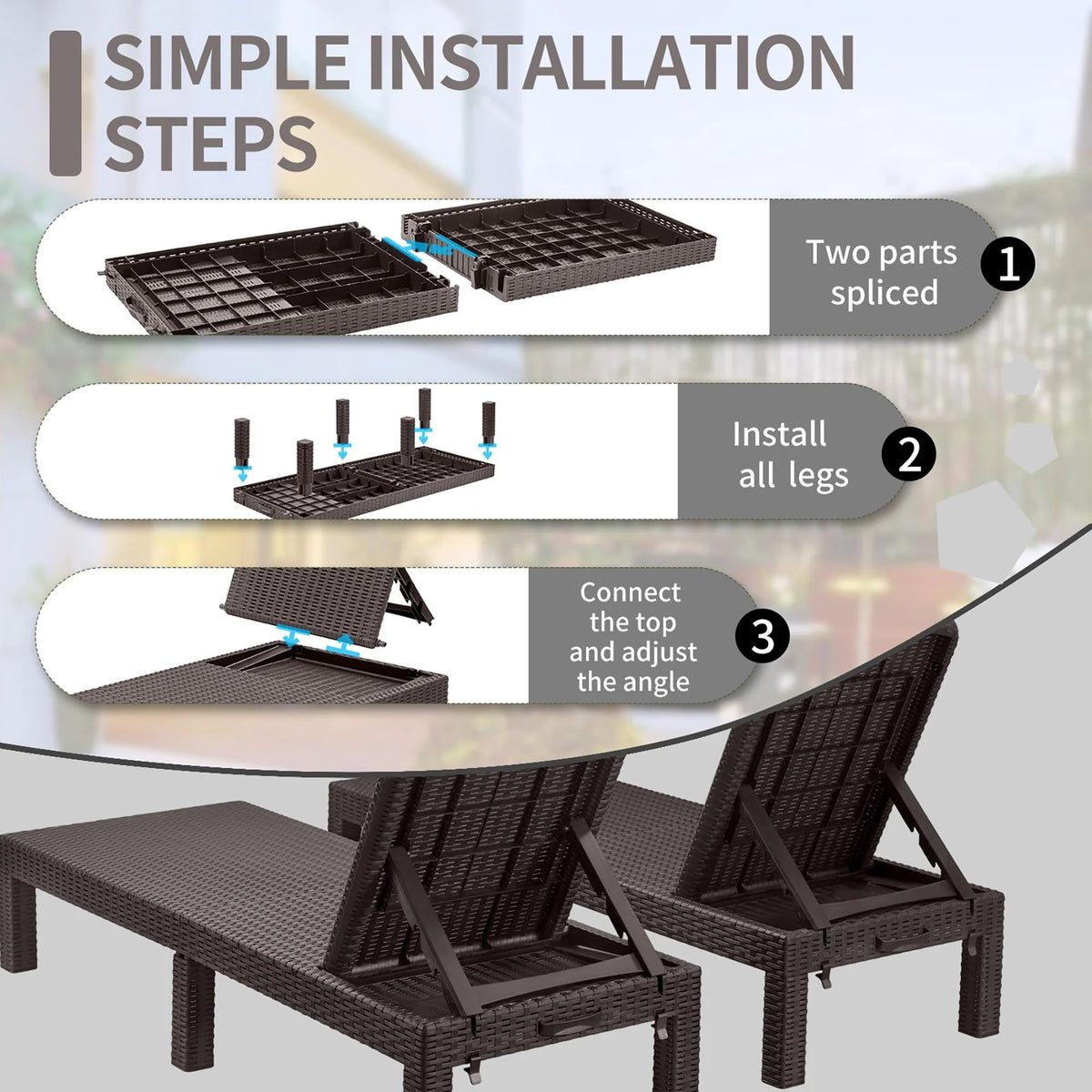 Chaise Lounge Set of 2 with 6 Backrest Angles and Canopy Z2189