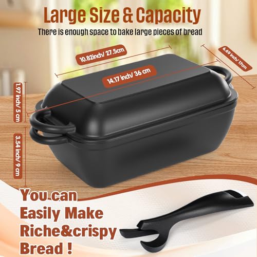 Black Cast Iron Non-stick Bread Loaf Pan with Lid 5.7 QT Dutch Oven G1139