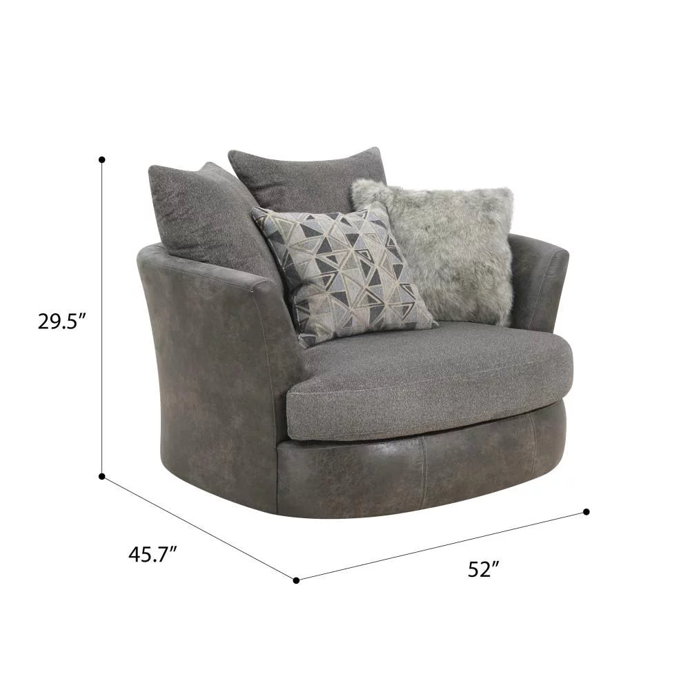 Charcoal Tweed Faux Leather Swivel Accent Chair O3799