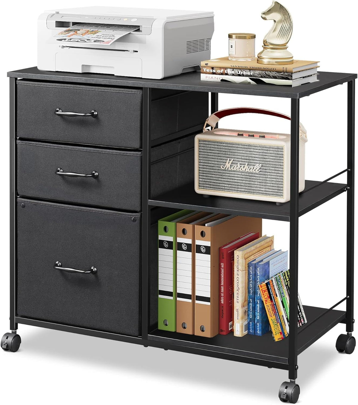 3 Drawer Mobile File Cabinet with Storage Shelf, Black G74389