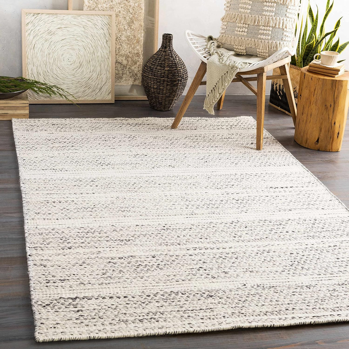 Natural Fiber Wool Area Rug - Black, Cream, Beige - 8'10" x 12' J684546