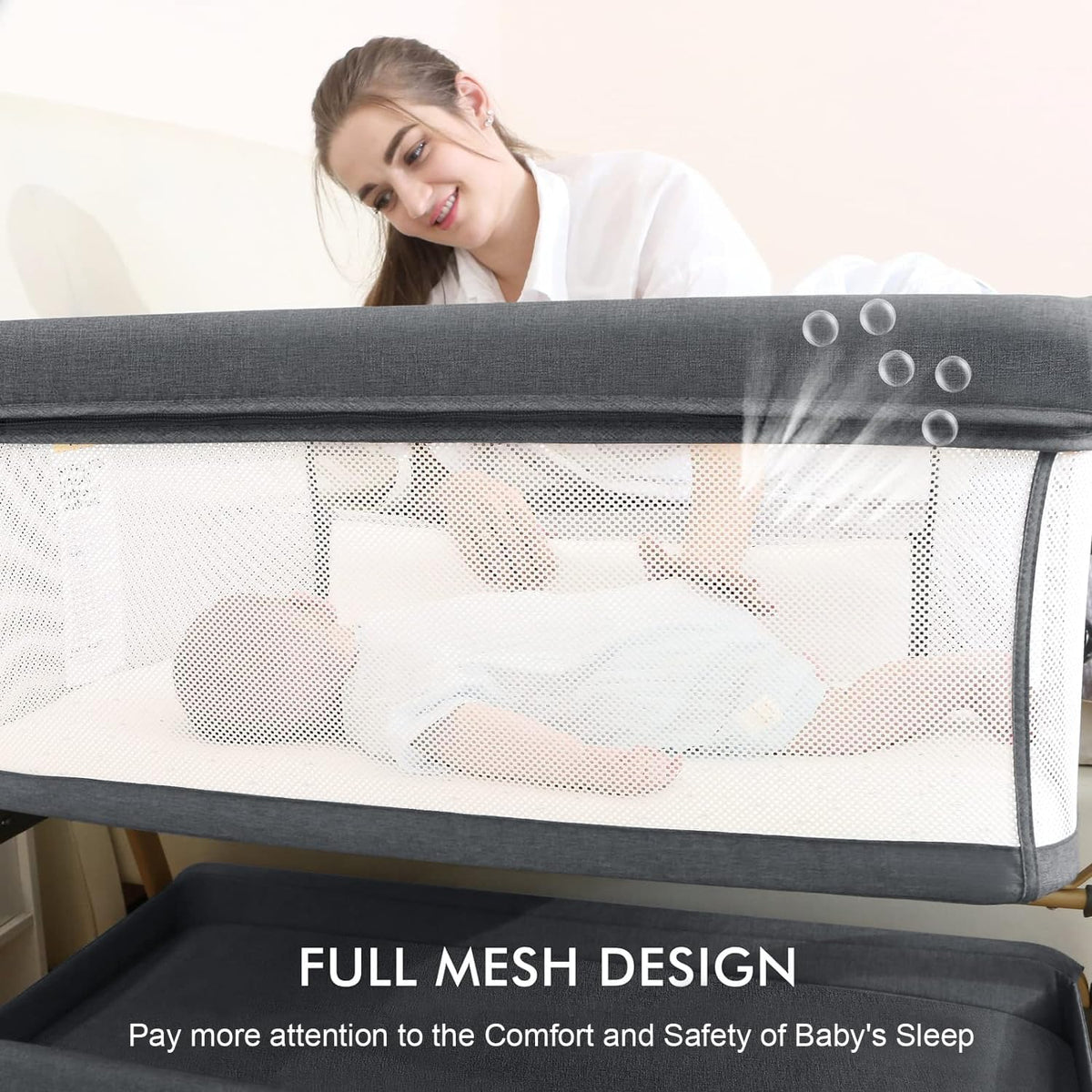 3 in 1 Baby Bassinet with Storage Basket and Wheels X64085