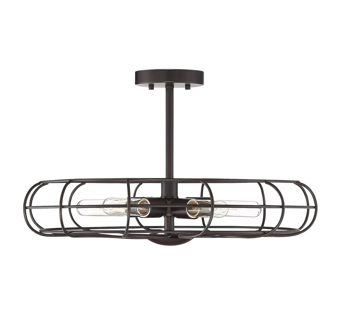 Industrial Vintage Metal Cage Semi-Flush, Bronze F46732
