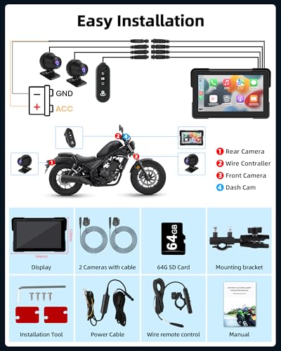 7 inch Motorcycle DVR Wireless Carplay Screen with Dual 2K Cameras GPS Navigation W597577